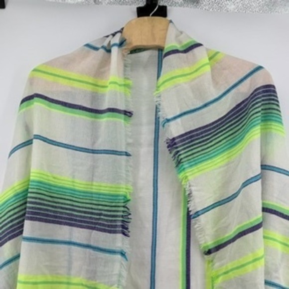 Francesca's Beach Wrap Striped Scarf Coverup Lightweight Neon‎ Green Blue Boho - Picture 2 of 7